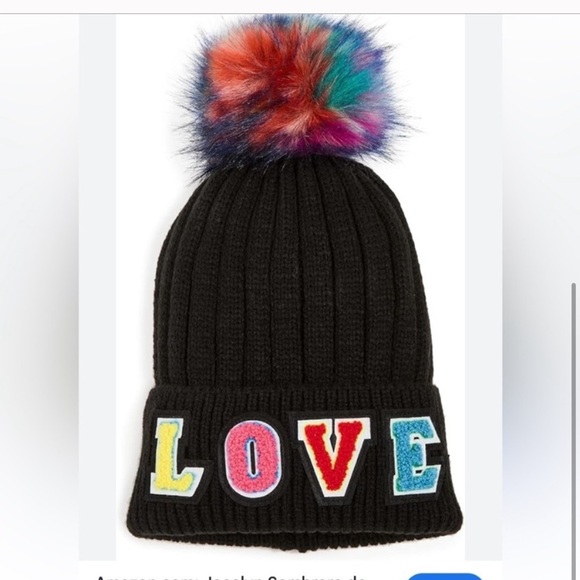 Jocelyn Women's Faux Fur Knit Beanie Hat Pompom Black NWT - Picture 2 of 2